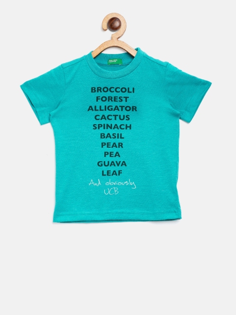 

United Colors of Benetton Boys Teal Green Printed Round Neck T-shirt