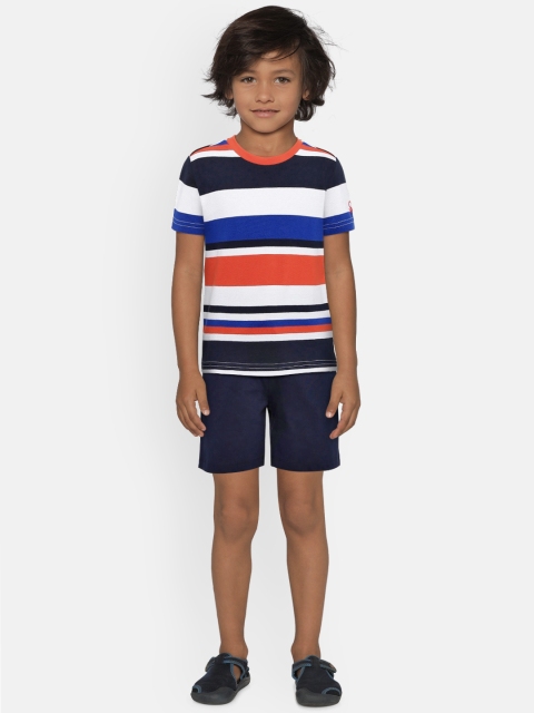 

United Colors of Benetton Boys White & Navy Blue Striped T-shirt with Shorts