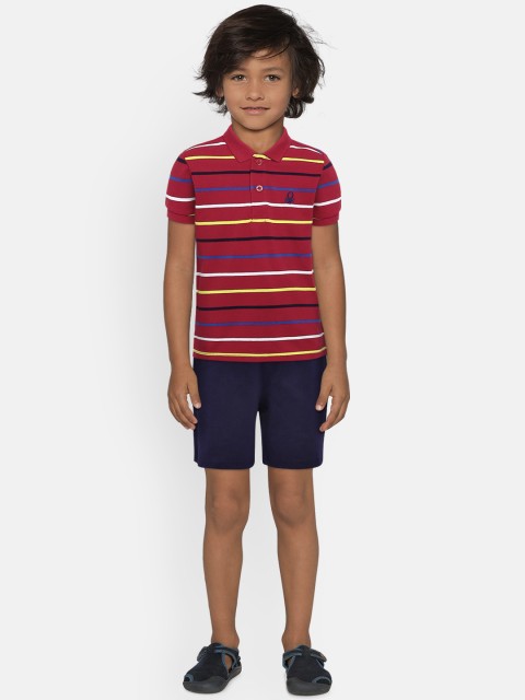 

United Colors of Benetton Boys Red & Navy Blue Striped T-shirt with Shorts