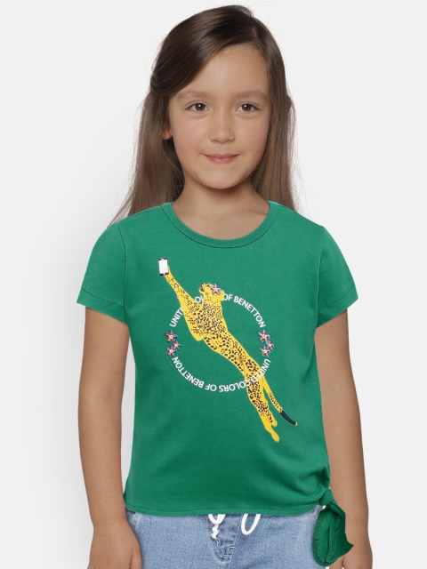 

United Colors of Benetton Girls Green Printed Pure Cotton Top