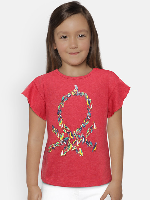

United Colors of Benetton Girls Coral Red Printed Top