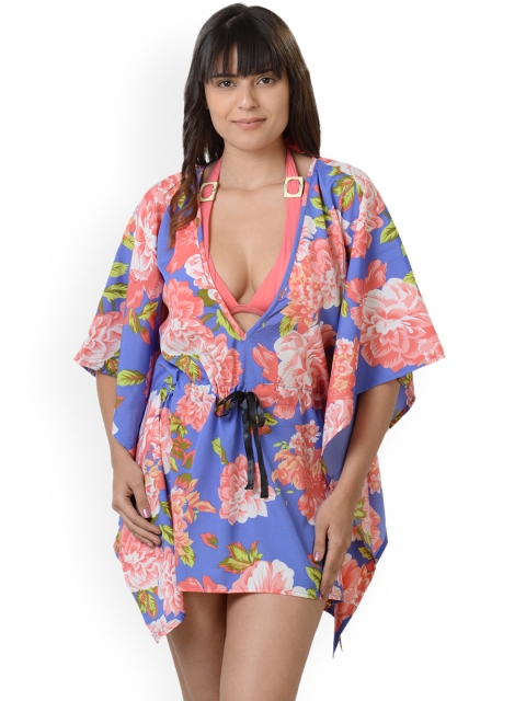 

Da Intimo Women Blue & Peach-Coloured Printed Kaftan Cover-Up Dress DIS-161-N