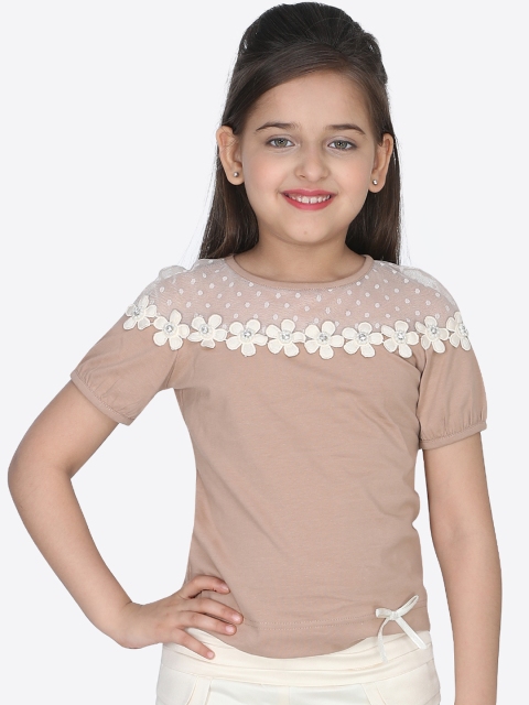 

CUTECUMBER Girls Brown Self Design Top