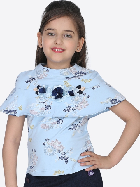 

CUTECUMBER Girls Blue Printed Cape Top