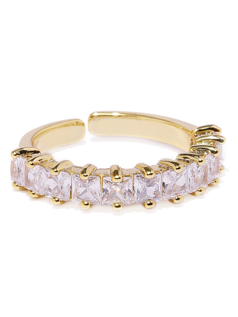 

Amavi Gold Toned Cubic Zirconia Stone-Studded Adjustable Finger Ring