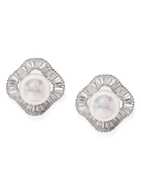 

Amavi Silver-Toned Stone-Studded Geometric Studs