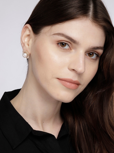 

Amavi Gold-Toned & White Circular Stone-Studded Studs