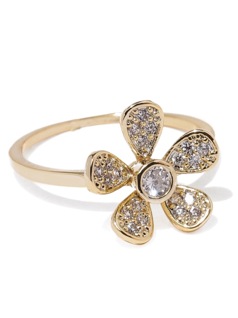 

Amavi Women Gold-Toned Floral Cubic Zirconia Stone-Studded Ring