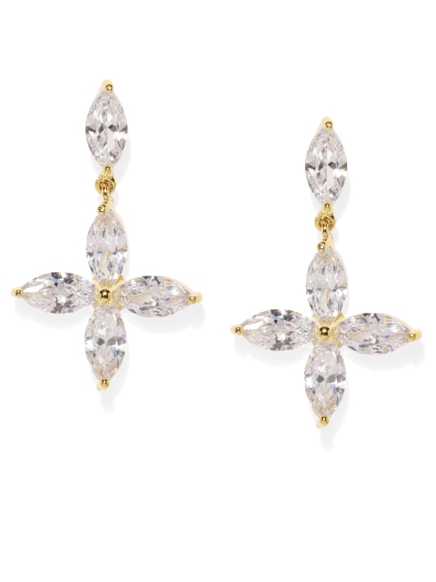 

Amavi Gold-Toned & White Floral Stone Studded Drop Earrings