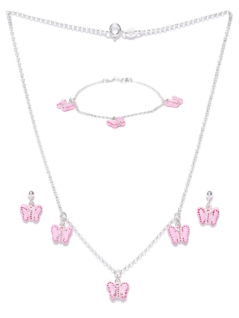 

Carlton London Girls Pink 925 Sterling Silver Enamelled Jewellery Set with Silver Plating