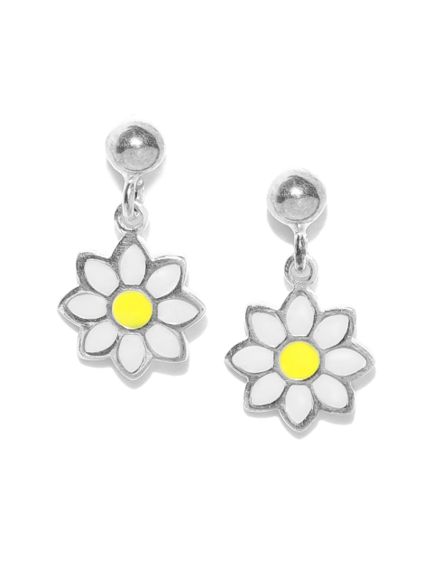 

Carlton London White 925 Sterling Silver Enamelled Floral Earrings with Silver Plating