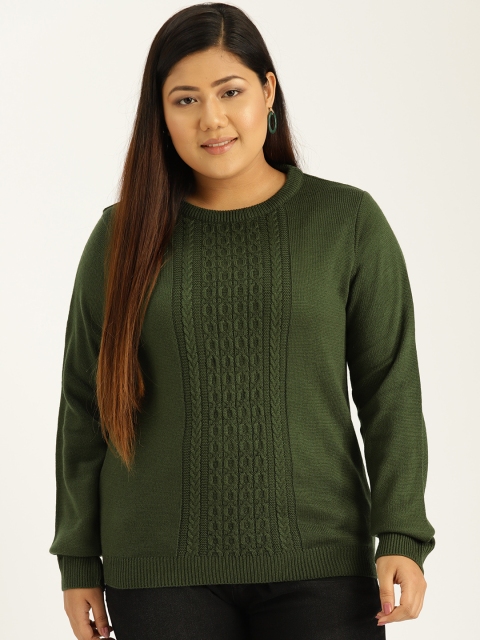 

Sztori Plus Size Women Olive Green Cable Knit Sweater