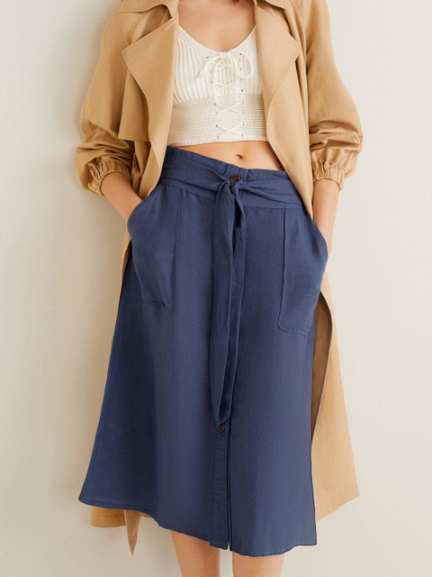 

MANGO Women Blue Solid A-Line Skirt