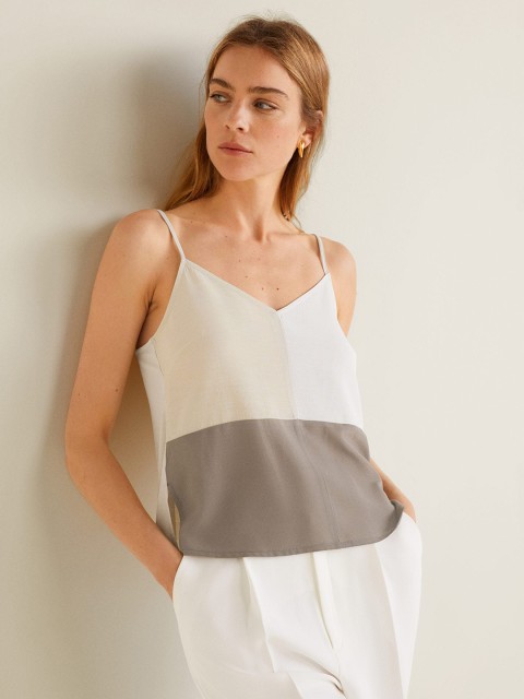 

MANGO Women Beige Colourblocked Top