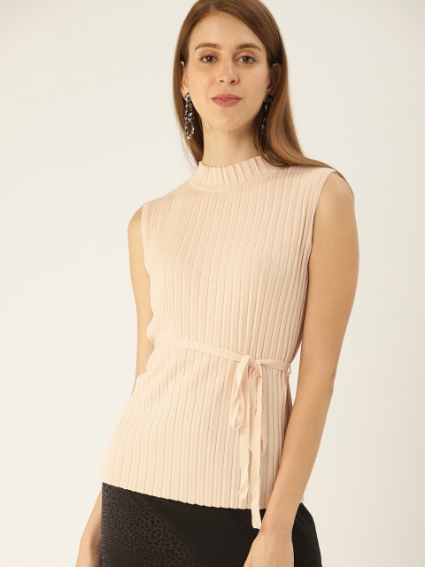 

MANGO Women Cream-Coloured Self-Striped Top