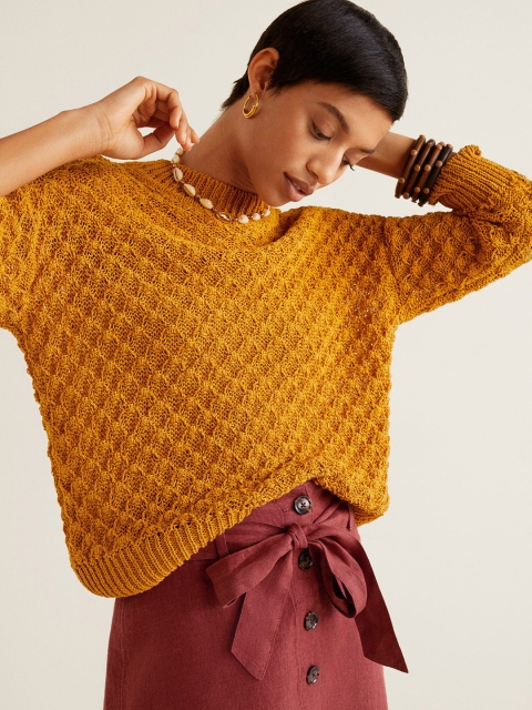 

MANGO Rust Red Solid Linen Mini A-Line Skirt