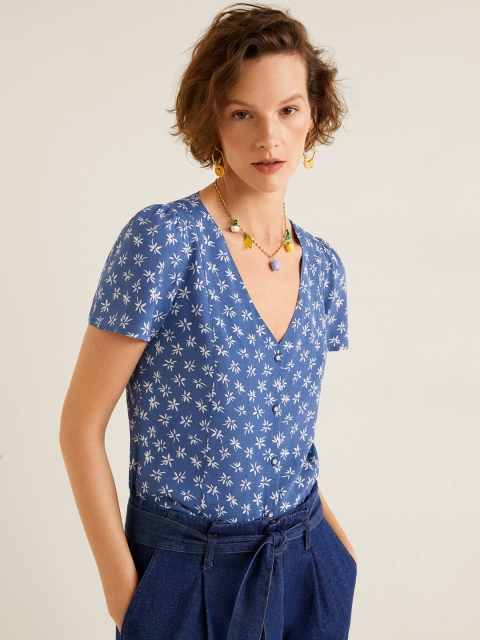 

MANGO Women Blue Printed Top