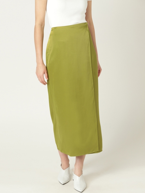 

MANGO Women Green Solid Midi Wrap Skirt