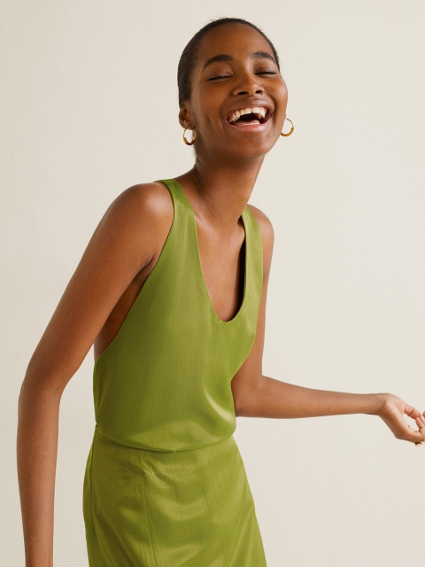 

MANGO Women Olive Green Solid Styled Back Top