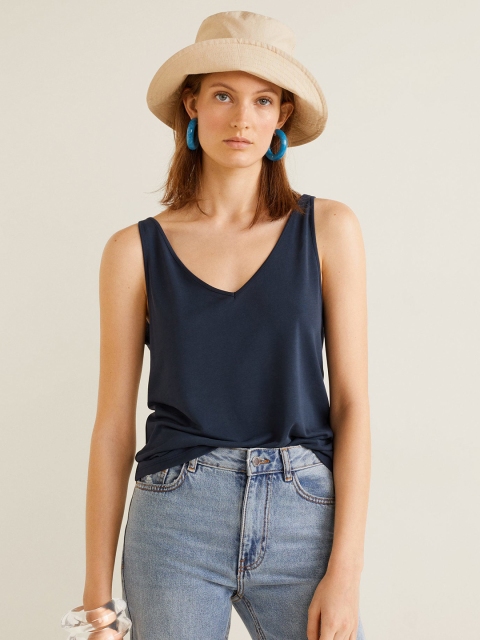 

MANGO Women Navy Blue Solid Top