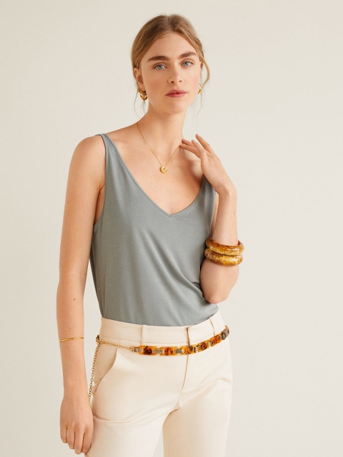 

MANGO Women Grey Solid Top