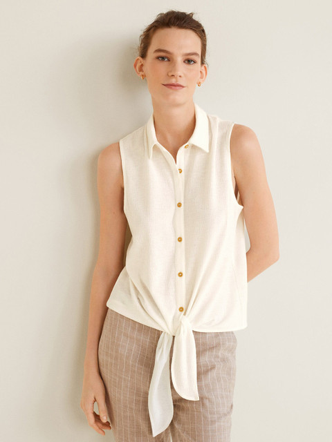 

MANGO Women White Solid Shirt Style Top