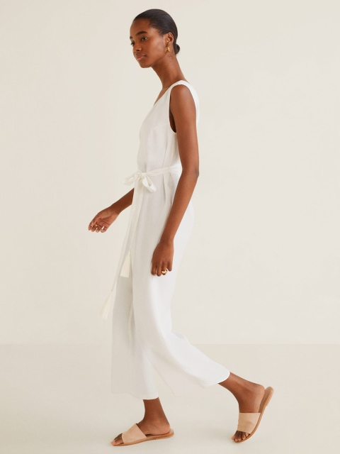 

MANGO White Solid Basic Jumpsuit