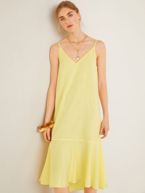 

MANGO Women Yellow Solid Drop-Waist Dress