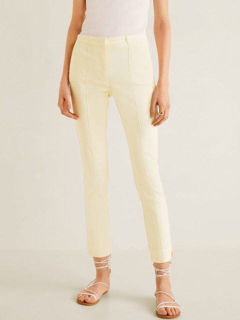 

MANGO Women Yellow Regular Fit Solid Cigarette Trousers