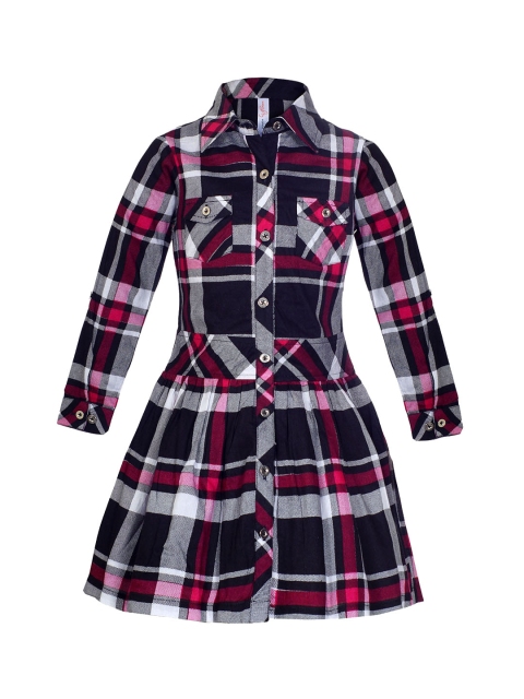 

naughty ninos Girls Navy Blue Checked Fit and Flare Dress