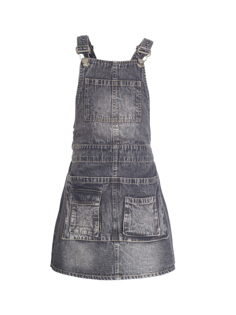 

naughty ninos Girls Black Washed Denim Pinafore Dress
