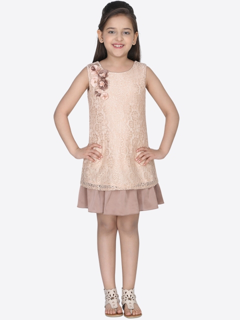

CUTECUMBER Girls Brown Self Design A-Line Dress