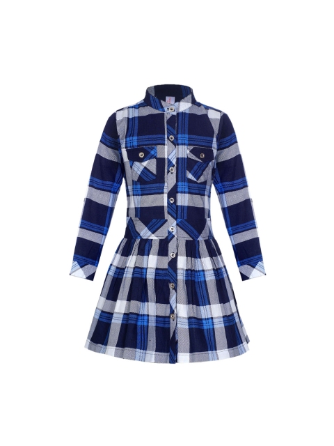 

naughty ninos Girls Navy Blue Checked Fit and Flare Dress