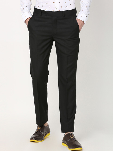 

SIMON CARTER LONDON Men Black Slim Fit Self Design Formal Trousers