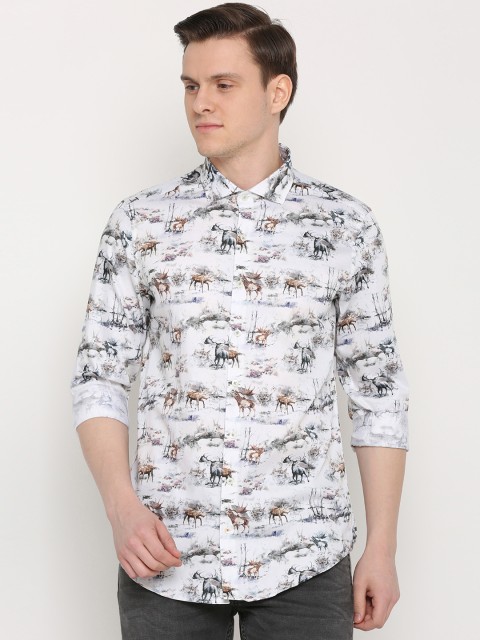 

SIMON CARTER LONDON Men White Slim Fit Printed Casual Shirt