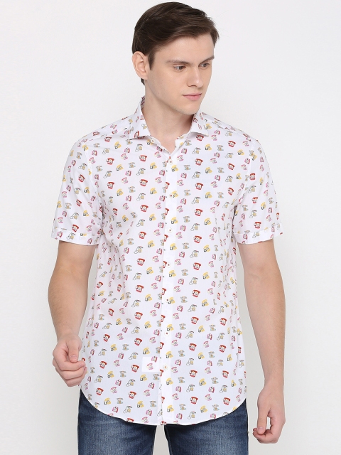 

SIMON CARTER LONDON Men White Slim Fit Printed Casual Shirt