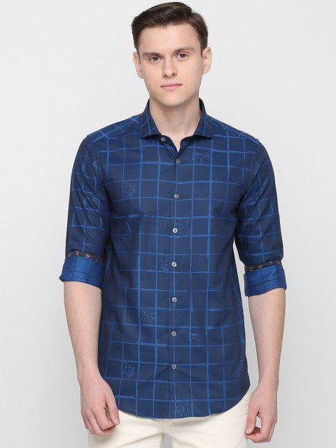 

SIMON CARTER LONDON Men Blue Slim Fit Checked Casual Shirt
