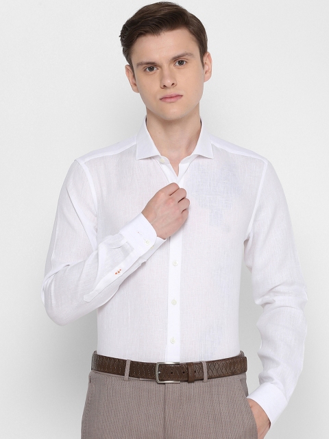 

SIMON CARTER LONDON Men White Slim Fit Self Design Linen Casual Shirt
