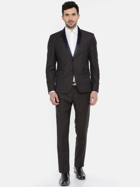 

V Dot Men Brown Checked Skinny Fit Two Piece Formal Suit