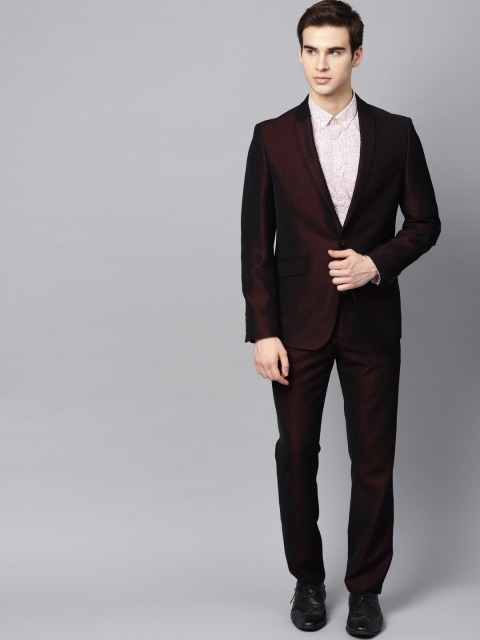 

Van Heusen Men Black & Maroon Dual-Toned Slim Fit Single-Breasted Partywear Suit