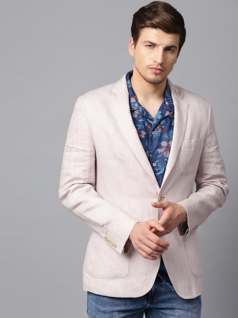 

Van Heusen Men Beige Linen Self Design Single-Breasted Smart Casual Blazer