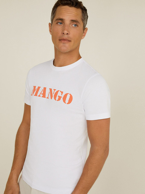 

MANGO MAN Men White Printed Round Neck T-shirt