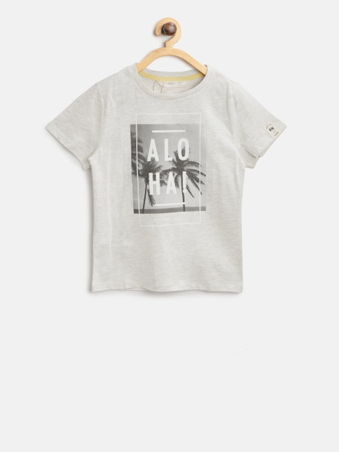 

Mango Kids Boys Grey Melange Printed Round Neck T-shirt