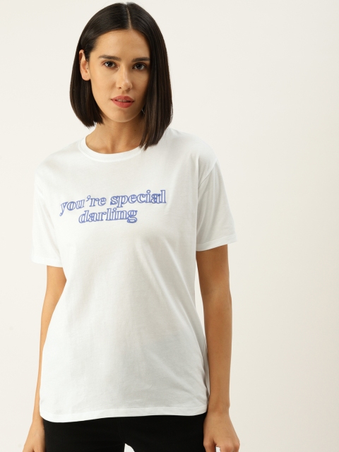 

MANGO Women White Self Design Round Neck T-shirt