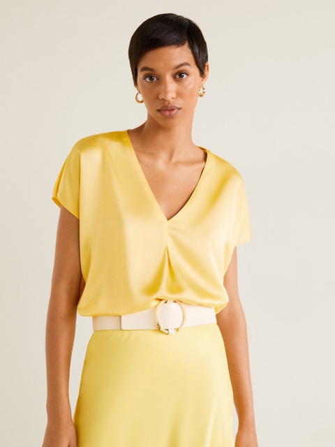 

MANGO Women Yellow Solid Top
