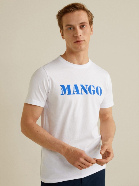 

MANGO MAN Men White Printed Round Neck T-shirt