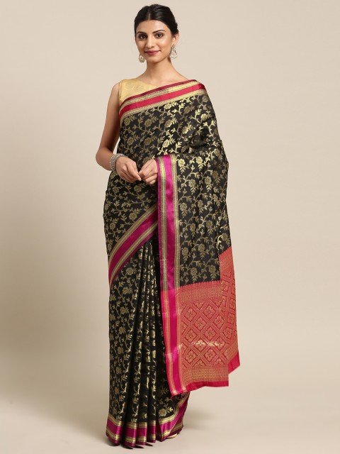 

Saree mall Black & Gold-Toned Silk Blend Woven Design Banarasi Saree