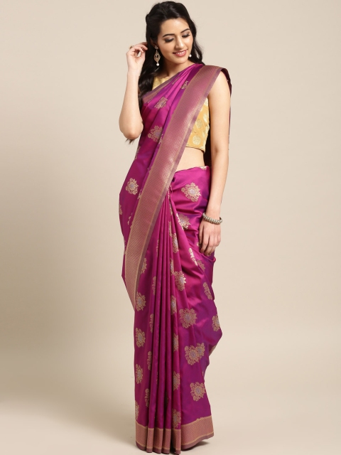 

Saree mall Purple Silk Blend Woven Design Banarasi Saree