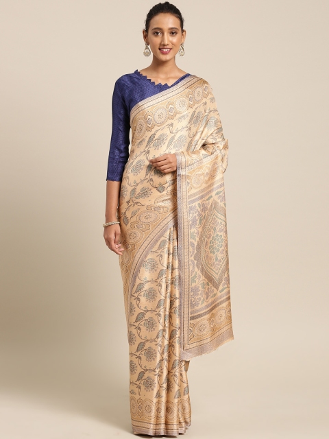 

Saree mall Beige & Navy Blue Art Silk Printed Saree