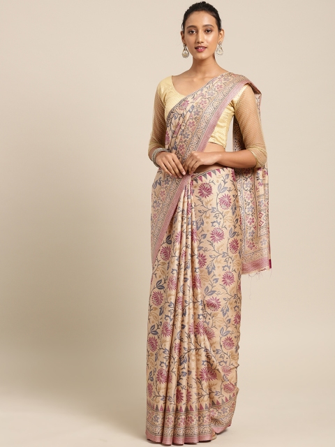 

Saree mall Beige & Burgundy Art Silk Printed Saree